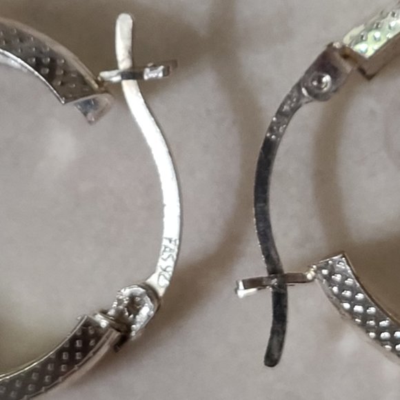 Sterling Silver Etched Small Hoop Earrings - Picture 12 of 12